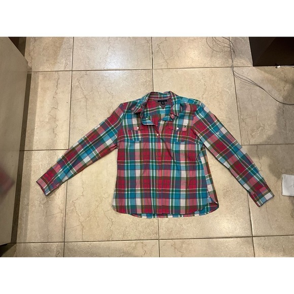 Tommy Hilfiger Button-Up Shirt Womens Size L Multicolor Plaid Long Sleeve Cotton - Picture 5 of 9